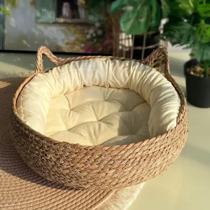 Cat Bed Pet Nest Pure Manual Rattan Woven Cattailgrass Cat Scratch Board Removable Washable Winter Warm Pad All-Season Cat mat