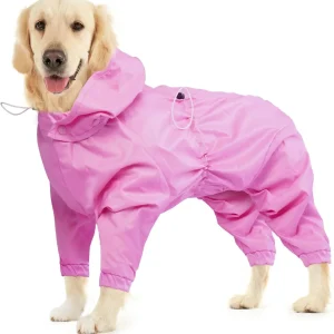 Dog Raincoat 4 Legs Dog Rain Jacket Pet Waterproof Rainproof Jacket with Leash Hole Reflective Lightweight Waterproof Jacket