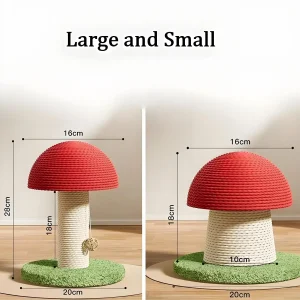 Red Mushroom Cat Scratching Post – Durable Sisal Cat Toy, Anti-Scratch Climbing Pole with Cute Decor for Cats