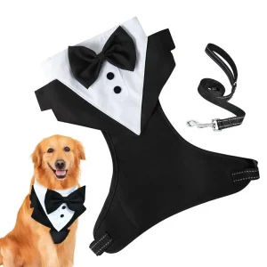 Dogs Tuxedo Wedding Party Suit Dog Formal Tuxedo with Bow Tie and Traction Rope Dog Outfit Wedding Attire Dog Tuxedo for Puppy