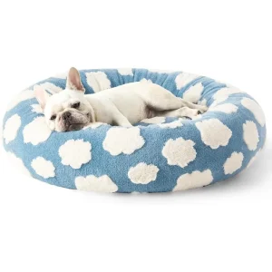 Donut Small Dog Bed - Round Cat Beds for Indoor Cats Calming Pet Beds, Cute Modern Beds with Jacquard Shaggy Plush & Anti Slip
