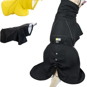 Dog Raincoat, Waterproof Dog Rain Jacket with Hood, Lightweight Pet Rain Jacket with Leash Hole, Dog Poncho