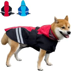 Dog Raincoat Waterproof Rain Jacket with Reflective Strap, Lightweight Hoodies Full-Body Coverage Dry Clothes